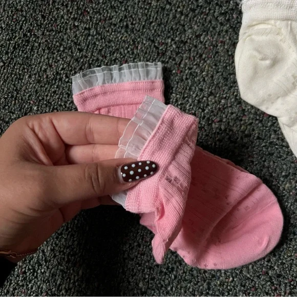 NWT 2 Pack Pastel Pink White Frilly Lace Mesh Whimsy Girly Ankle Fashion Socks - Picture 4 of 13